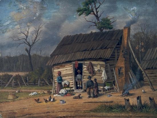 Washday Cabin Scene With Chimney Pole Cereal Field Beyond And