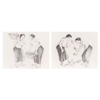 A lot of two prints - Two Women With Baskets , 1996