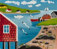 Harbour with Sailboat and Seagulls, 1960