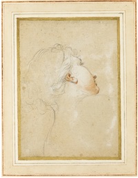 Study of a young woman's head and shoulders,...