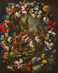 Blumenkartusche mit der Anbetung der Könige Blumenkartusche mit der Anbetung der Könige