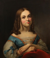 GIRL IN A BLUE DRESS WITH BOWS