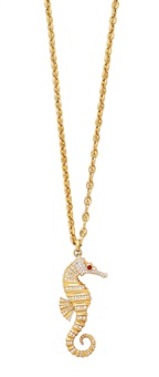 RUBY AND DIAMOND SEAHORSE PENDANT NECKLACE, TABBAH RUBY AND DIAMOND SEAHORSE PENDANT NECKLACE, TABBAH