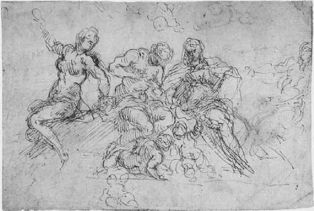 three seated figures