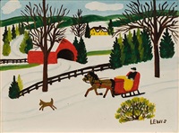 Horse-Drawn Sleigh with Dog