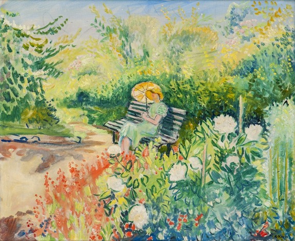 Woman With A Parasol In A Garden By Arne Kavli On Artnet