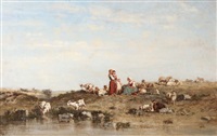 Bergères et enfants gardant le troupeau Bergères et enfants gardant le troupeau
