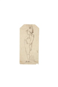 Napoleon standing in profile wearing the bicorn...