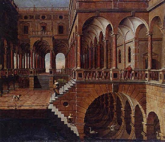 An Imaginary Interior Of A Palace With A Perspective Of