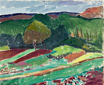 croissants et brioches, and untitled, (landscape). by alfred henry maurer