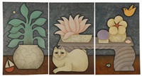 Summer Table, White Cat Triptych