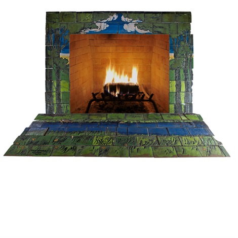 Unique And Important Glazed Ceramic Fireplace Surround Decorated In Unique And Important Glazed Ceramic Fireplace Surround Decorated In Cuerda Seca Depicting Wooded Landscape With