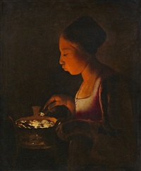 A Girl Blowing on a Brazier (La..., 1646–1648