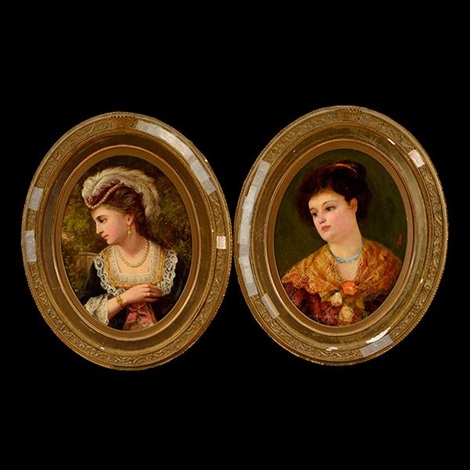 Two Portraits Victorian Renaissance Revival By Edward Charles