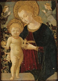 The Madonna and Child before a parapet with two...