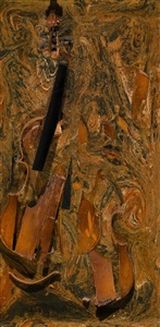 ohne titel (burned violin in künstlerrahmen) by arman