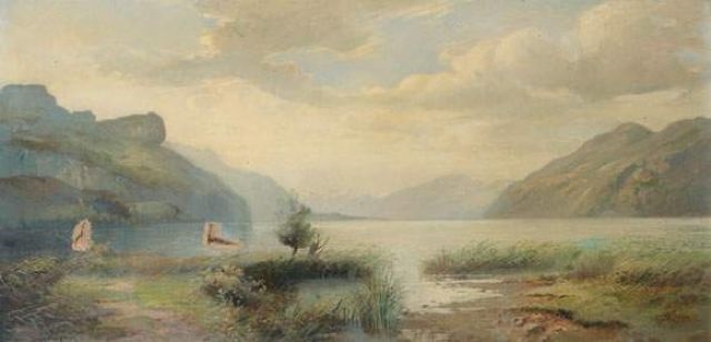 Paysage au lac de montagne by Jean Marie Reignier on