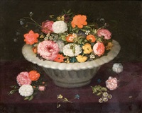 coupe de fleurs et jetée de fleurs sur un entablement by ambrosius brueghel