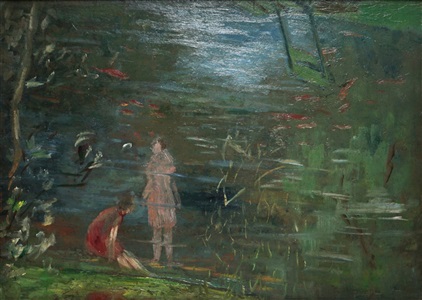 "untitled'. two figures by water by yasushi tanaka