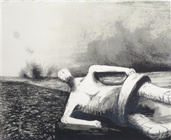 male figure in landscape by henry moore
