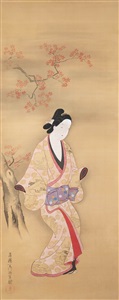 beauty with autumn leaves by hishikawa moronobu
