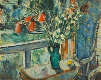 flowers in a green vase by sigmund joseph menkes