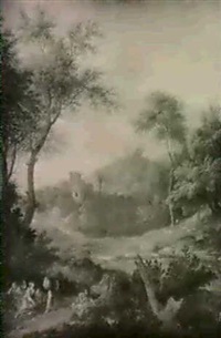 MOUNTAINOUS SOUTHERN LANDSCAPE WITH FIGURES BY A MOUNTAINOUS SOUTHERN LANDSCAPE WITH FIGURES BY A