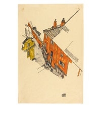 Alte Giebelhäuser in Krumau vom Schlossberg..., 1917