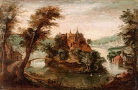 Paisagem da floresta com um castelo por Gillis van iii