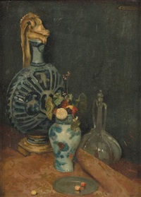 Nature morte à la carafe et au vase de fleurs Nature morte à la carafe et au vase de fleurs