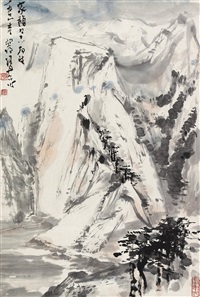 写意山水 立轴 设色纸本, 1971