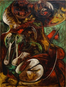 untitled'. abstract composition with figures by moshe agmon