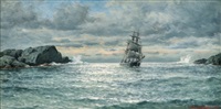 Sailing Ship by Rocky Coast, 1927