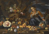 Still life of watermelons, apples, figs,...