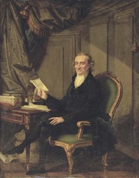 Portrait of Thomas Paine in a dark coat and...