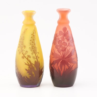 Two Small Bud Vases Decorated With Anemone And Delphiniums By
