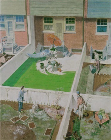 Man Painting Patio Green Envious Neighbours By Thornton Utz On Artnet