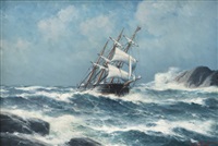 Sailing ship between rocks, 1923