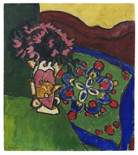 Teetisch mit Blumenvase und Sofa, 1910