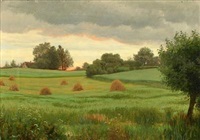 Harvest scenery at sunset