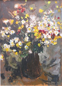 floral still life study, vase with wildflowers by molly joan lamb bobak