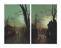 A moonlit street with a peasant carrying... A moonlit street with a peasant carrying...