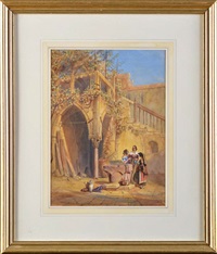 Three Women at a well in a piazza, 1852