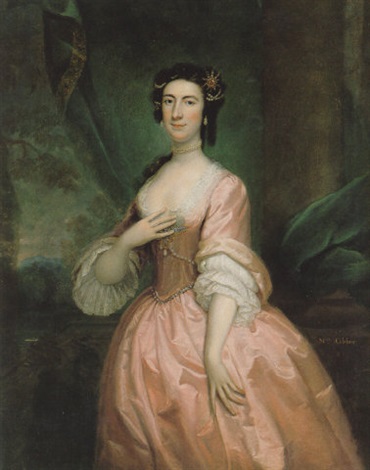 Portrait of Mrs. Charlotte Charke, nee Cibber, wearing a pink dress