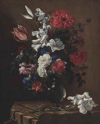 Lilies Tulips Peonies Morning Glories And Other Flowers In A