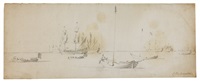 Ships and smaller boats on a calm sea Ships and smaller boats on a calm sea