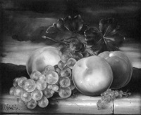 Still life with peaches, grapes and currants Still life with peaches, grapes and currants