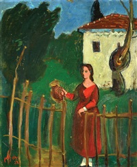 young woman in the orchard by nachum gutman