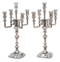 A pair of Danish Art Deco five-light silver..., 1918