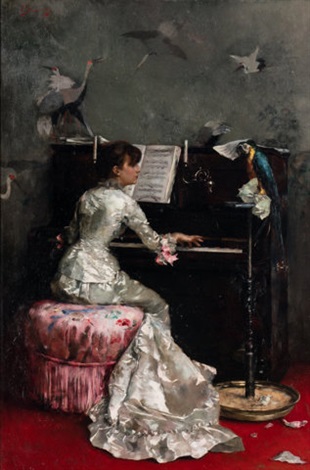 young woman at piano by julius leblanc stewart